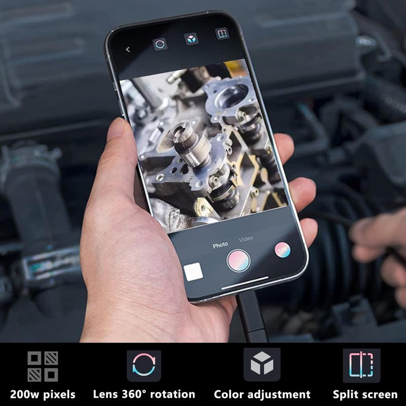 JSE Store كاميرا منظار مع ضوء، 16.4 قدم بorescope مقاوم للماء 1920P HD، كابل شبه صلب، 8 أضواء LED قابلة للتعديل عالية السطوع لكاميرا الفحص للآيفون، أندرويد، آيباد - Image 5